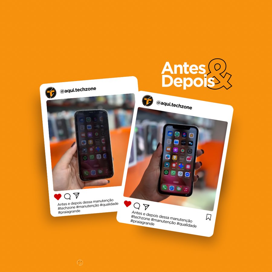 Antes e depois de reparo na TechZone