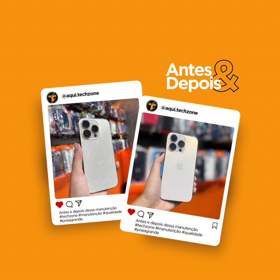 Antes e depois de reparo na TechZone