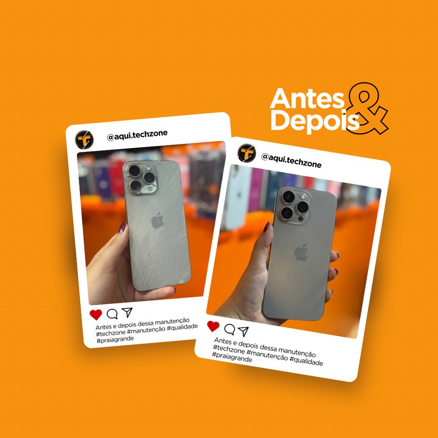 Antes e depois de reparo na TechZone