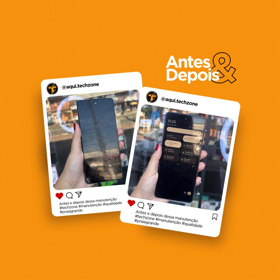 Antes e depois de reparo na TechZone